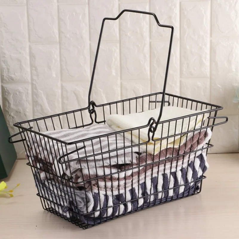 

Portable Iron art Storage basket Metal Mesh Grid With Handle Fruits Storage Organizer Holder Home Decoration Sundries Basket