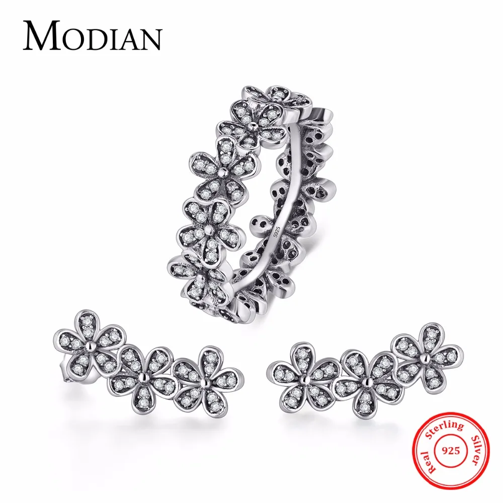 Modian Модные Винтажные Очки с настоящими 100% 925 Серебряное кольцо и серьги гвоздики
