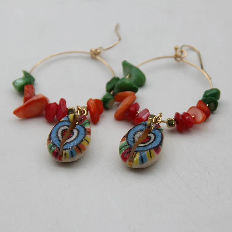 Bohemia Gold Color Shell Earring For Women Big Geometric beads Long Drop Earrings Brincos 2019 New Fashion Summer Beach Jewelry | Украшения