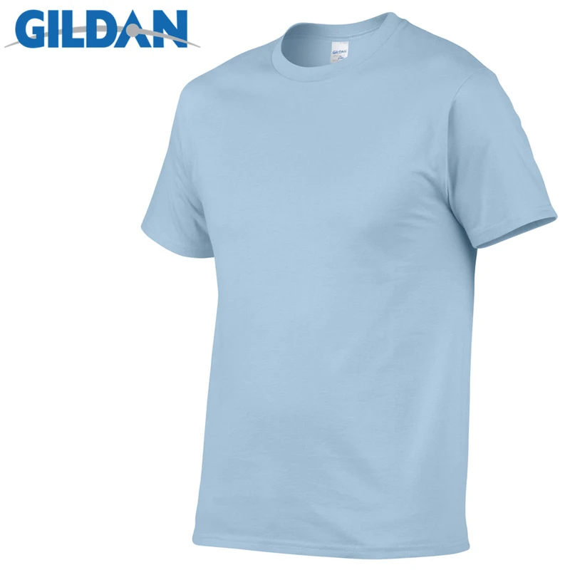 019 light blue Gildan/Распродажа брендовых мужских летних футболок из хлопка, мужская повседневная футболка с короткими рукавами и круглым вырезом, удобный однотонный топ, футболки - Цвет: 019 light blue