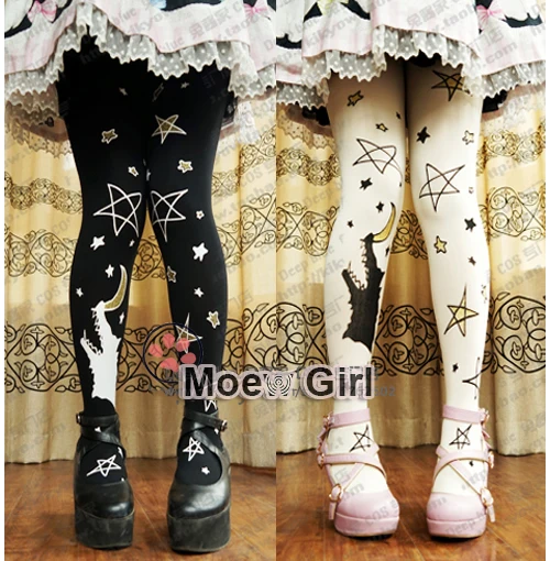 Милые женские колготки Лолита с волком Луной и звездами милый Резиновый принт 120D