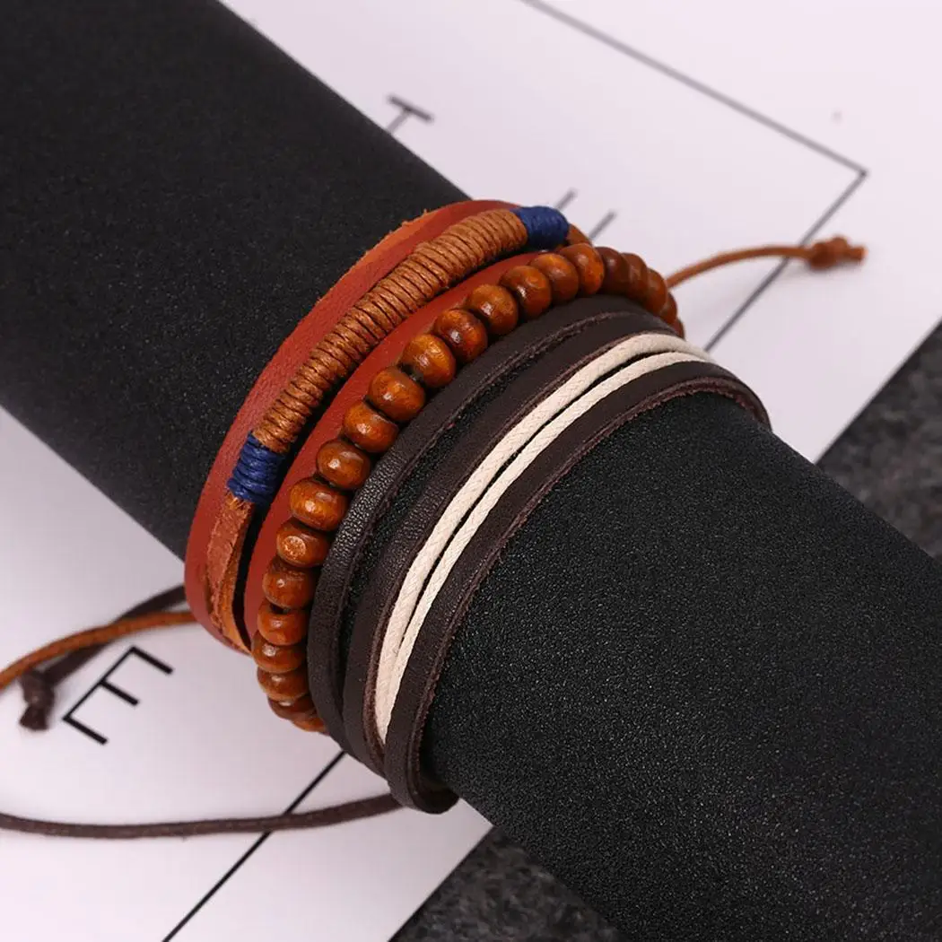 Artificial Bracelet Beauty Wristband Leather Brown Bead Women Everyday Multi-layers Fashion Bangle Small New | Украшения и