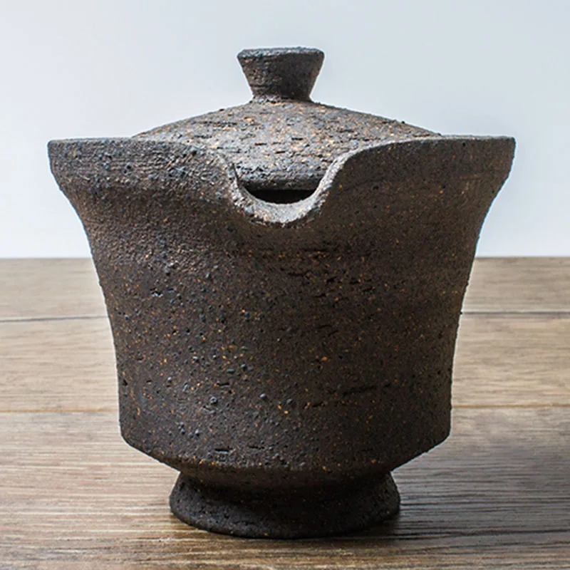 Японский винтажный чайник из грубой керамики объемом 200 мл семейный чайный набор