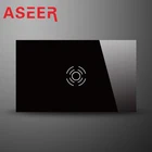 Сенсорный настенный переключатель ASEER, стандарт США, сенсорный переключатель дверного звонка из черного хрусталя, 100 Вт светодиодный ным индикатором, переключатель AC110V-240V