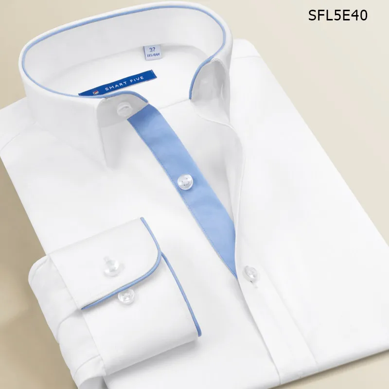 Smart Five мужские рубашки высокого качества с длинным рукавом Slim Fit белые рубашки мужская брендовая мужская одежда бизнес офис - Цвет: SFL5E40 White