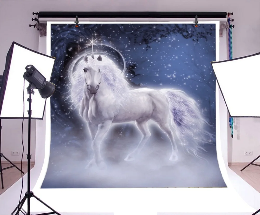 Laeacco Dreamy Unicorn Party Stars Light Bokeh Baby Photography Backgrounds Customized Photographic Backdrops For Photo Studio |