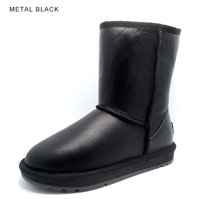 Metal Black INOE Классические мужские зимние ботинки до середины икры из овечьей кожи зимние ботинки на меху из овечьей шерсти сохраняющая тепло водонепроницаемая черная обувь теплые мужские ботинки полусапоги на плоской подошве - Цвет: Metal Black