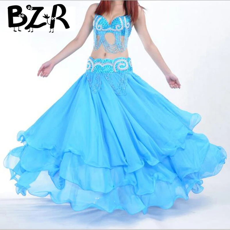 

Bazzery Stage Performance Oriental belly dancing skirts 3 layers chiffon belly dance skirt costume training dress or performance