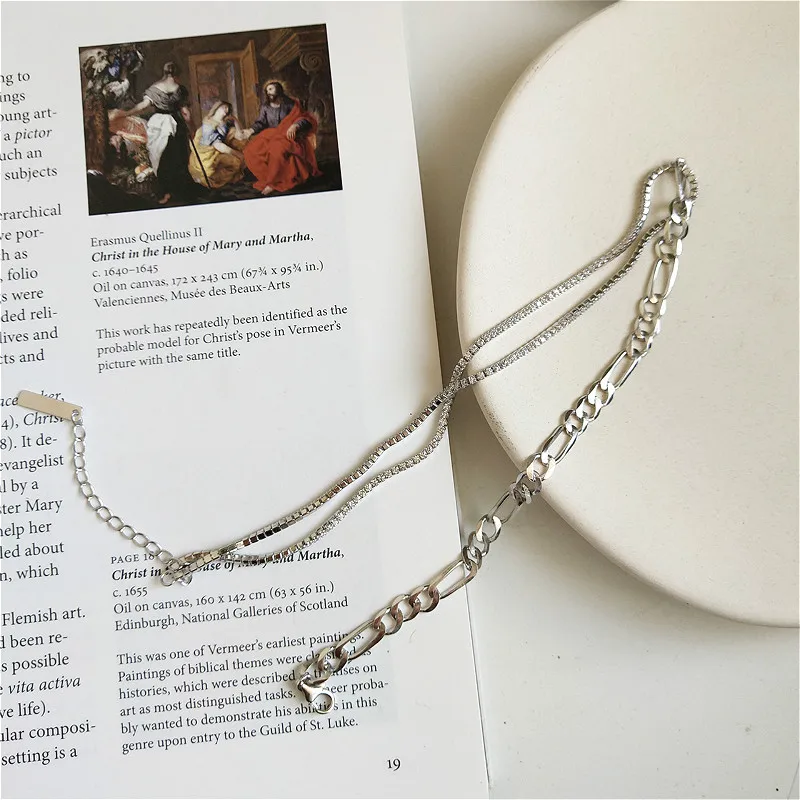 

100% 925 Sterling Silver Jewelry Cubic Zirconia Chain Choker High Quality Fashion Temperament Asymmetry Short Necklace Women