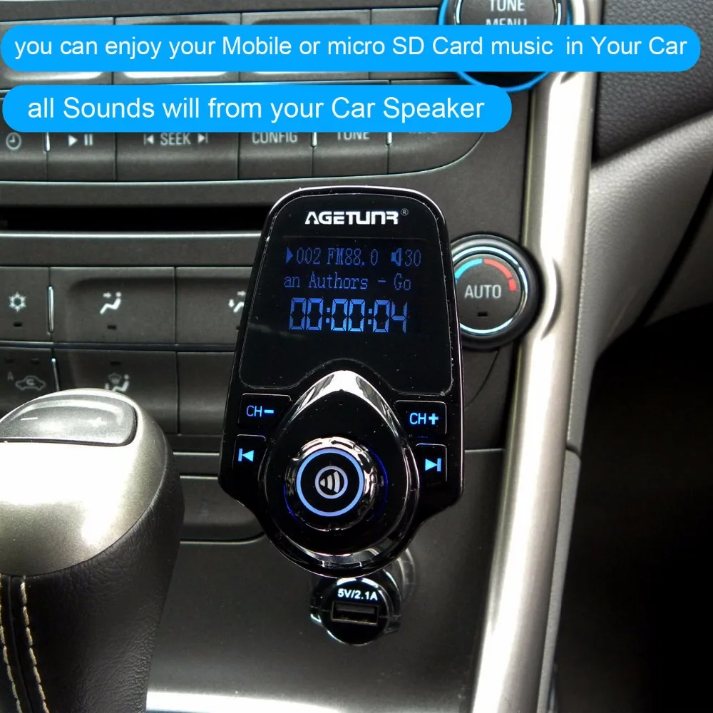 AGETUNR T10 1,4" Bluetooth автомобильный комплект громкой связи FM передатчик MP3 музыкальный плеер 5V 2.1A зарядных порта USB для автомобиля Зарядное устройство Поддержка AUX вход и выход