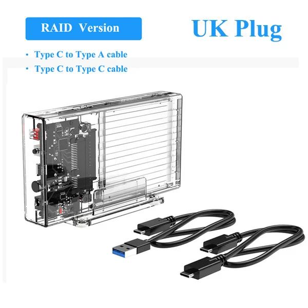 ORICO 2,5 ''HDD корпус с RAID Прозрачный 5 Гбит/с скорость передачи SATA3.0 чехол для SSD, HDD Box Поддержка Windows/Mac/Linux - Цвет: UK Plug with RAID