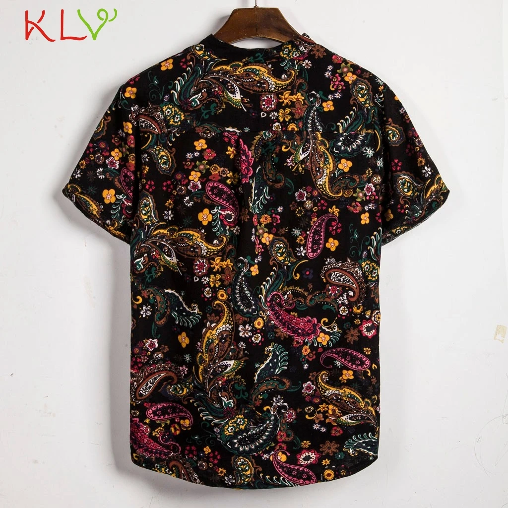 Мужская рубашка гавайская Летняя Пляжная с v образным вырезом и коротким рукавом