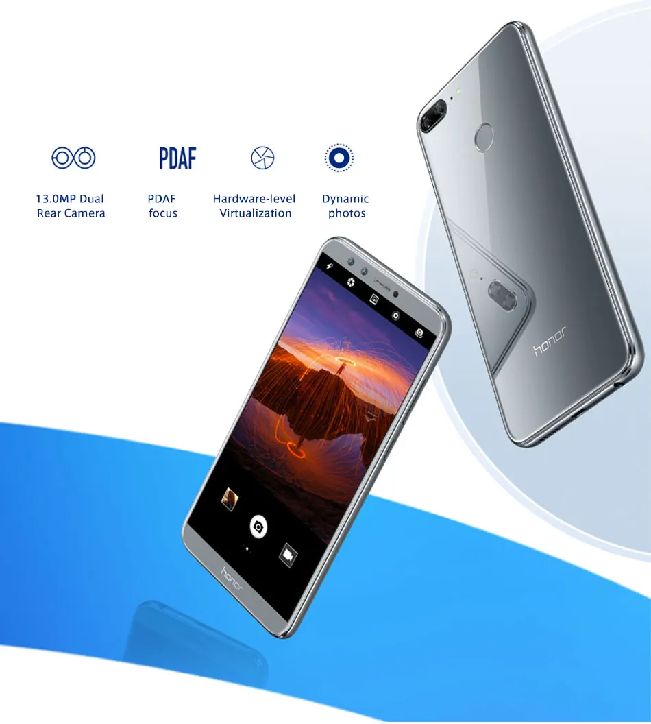 Мобильный телефон Honor 9 Lite 4G LTE, 5,65 дюймов, 4 Гб ОЗУ, 64 Гб ПЗУ, четыре ядра, Android 8,0, двойная фронтальная камера, 13 МП, 2 МП, смартфон