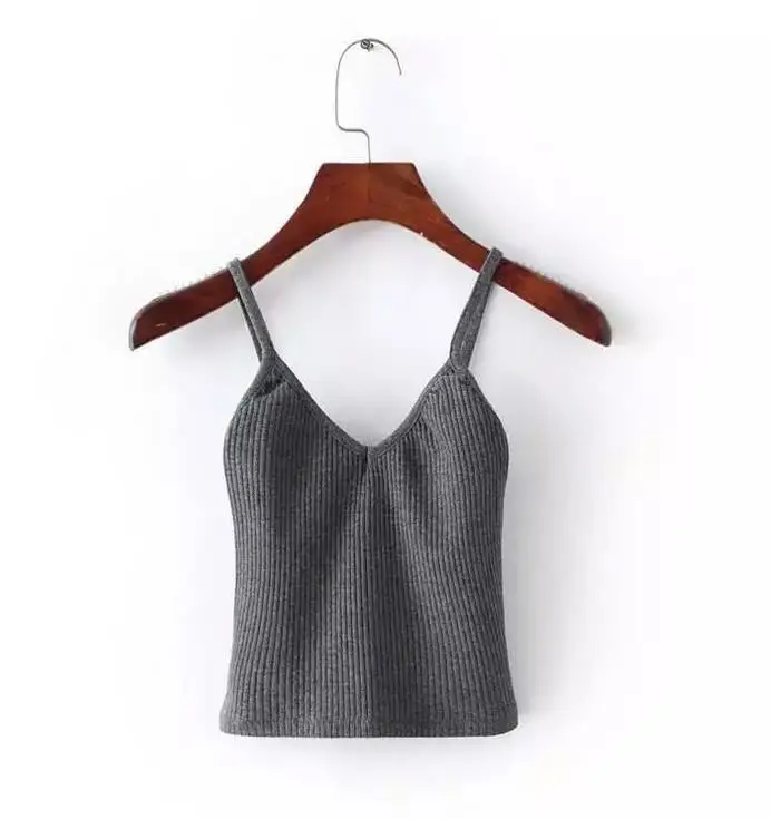 Облегающий Трикотажный Хлопковый жилет CropTop с треугольным вырезом открытыми