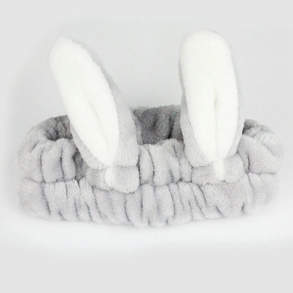 Women Fashion Makeup Headband Bath Rabbit Ears Hair Band Elastic Brimmed Soft Towel Girls Mask Tool Wash Face Coral Fleece Wide