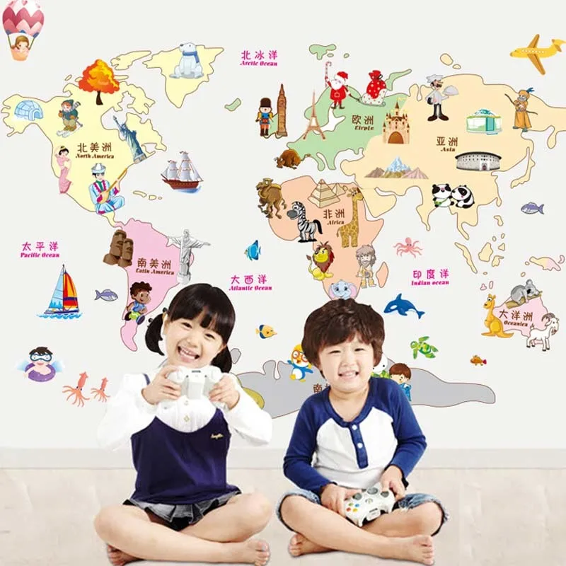 Настенные Стикеры с картой мира декор для детской комнаты Настенная Наклейка из