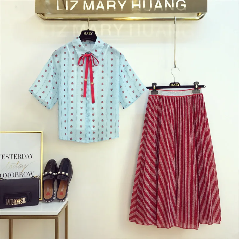 Женская шифоновая рубашка с принтом божьей коровки и бантом + блестящая шелковая