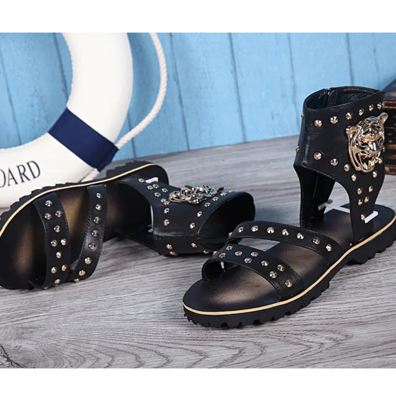 Мужские сандалии ручной работы из натуральной кожи с заклепками|Сандалии| |