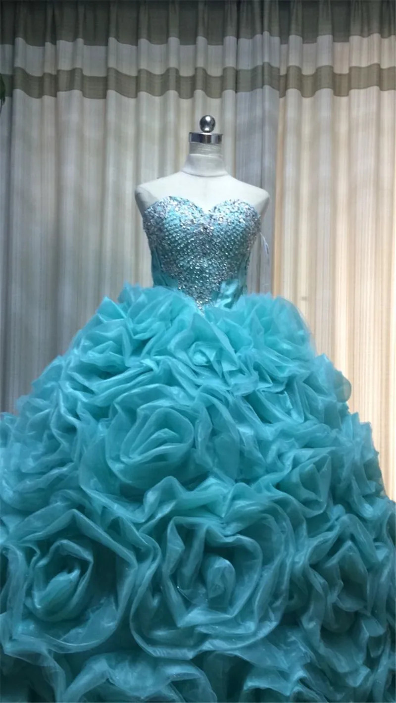 Органза Бисероплетение оборками Милая Шея бальное платье синее Quinceanera платья