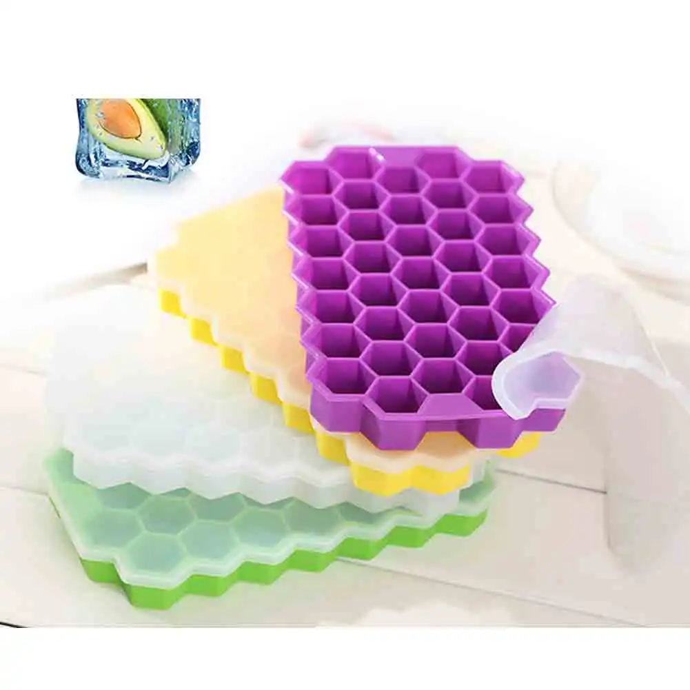 Yellow With lid 37 лоток силиконовая форма для шоколада Ice Cube лоток Фондант формы DIY Плесень напиток желе формочка для льда заполненный кухонные инструменты - Цвет: Yellow With lid