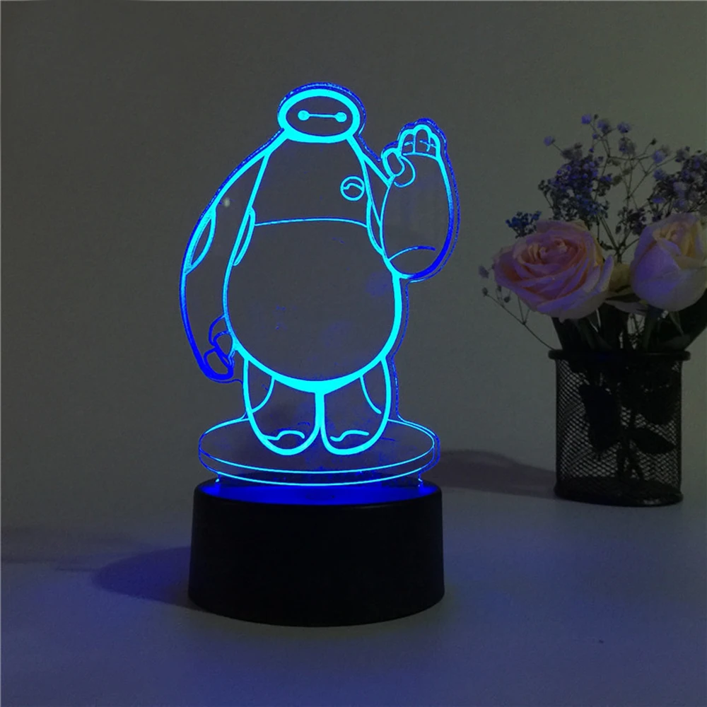 2019 Baymax 3D стерео видения лампы акрил 7 цветов Изменение USB Спальня ночной