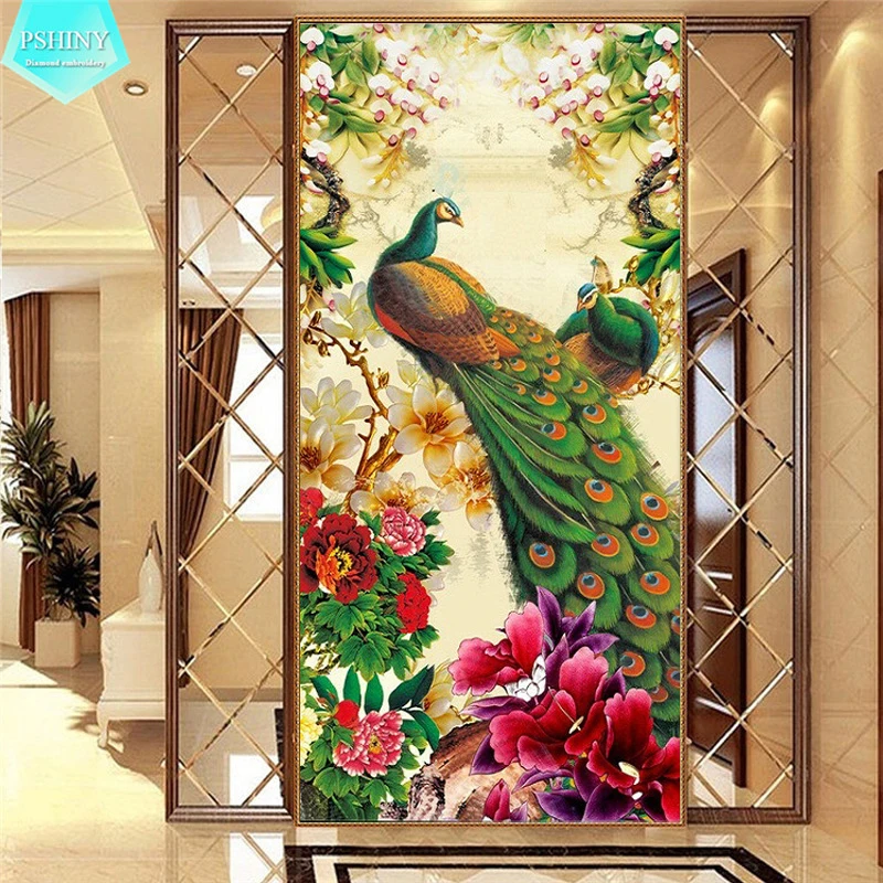 Алмазная 5D Вышивка сделай сам картина с павлином полностью круглая стразы