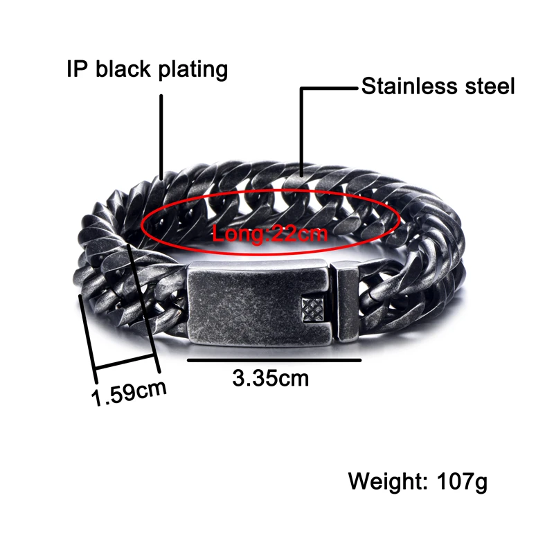 US7 Punk Rock Link Chain Bracelet Stainless Steel Men Biker Bicycle Cool Retro Matte Hand Wrist Bracelets For Jewelry | Украшения и