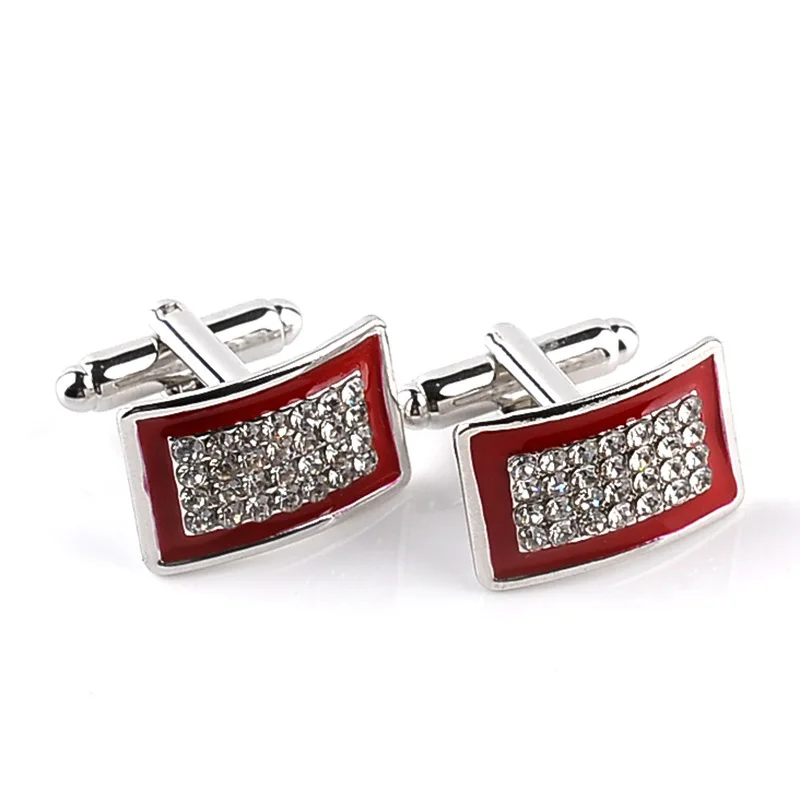 

New Fashion Men's Shirt Cufflinks Drop Oil Inlaid Crystal Red Black Zinc Alloy French Sleeve Nails