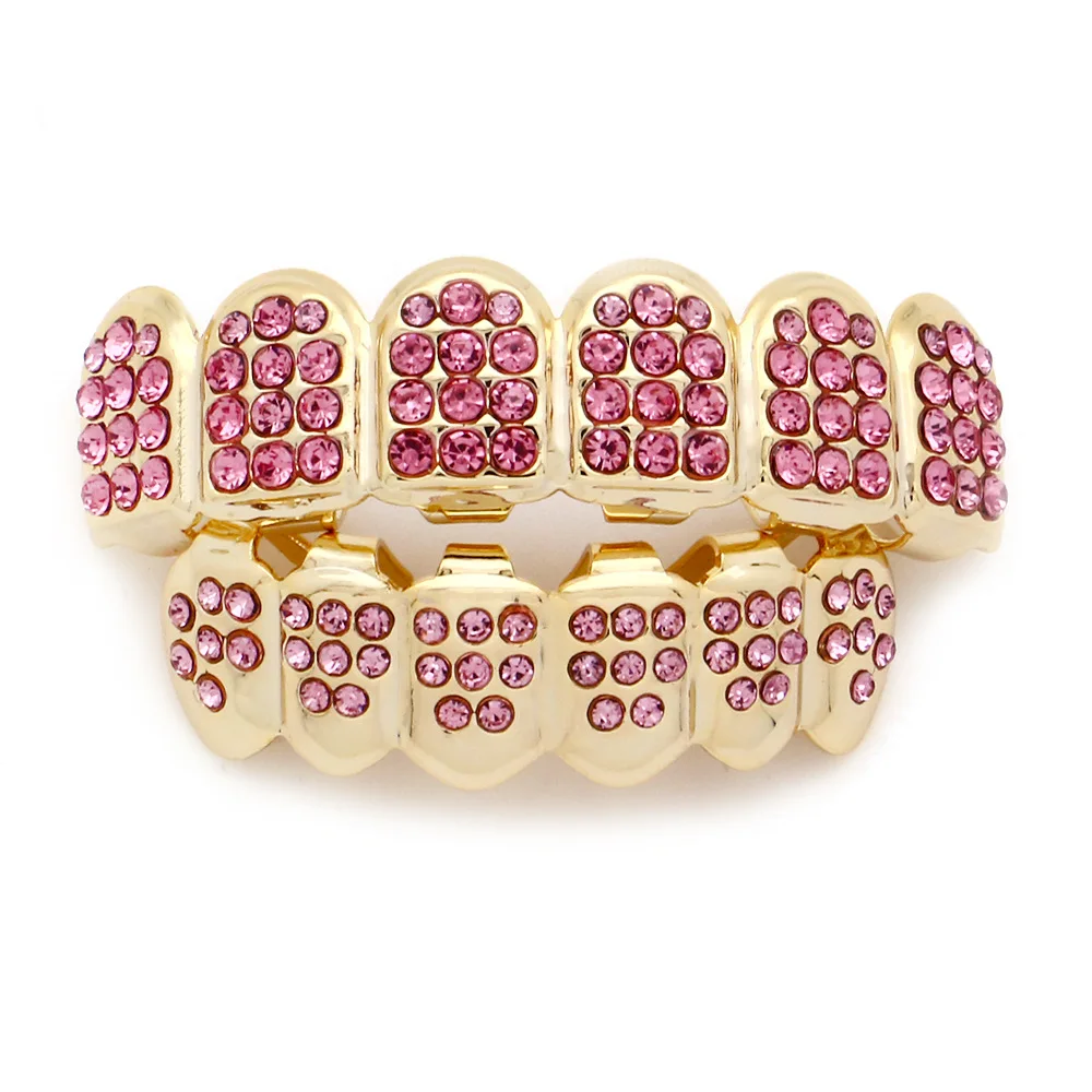 Хип-хоп Iced Out Grillz верхние и нижние зубы Grillz красочные панк золотые зубные колпачки Rapper зубные грили
