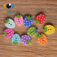 50pcslot colorful lovely strawberry painting wooden buttons for children diy wooden decoration for clothing sewing buttons
