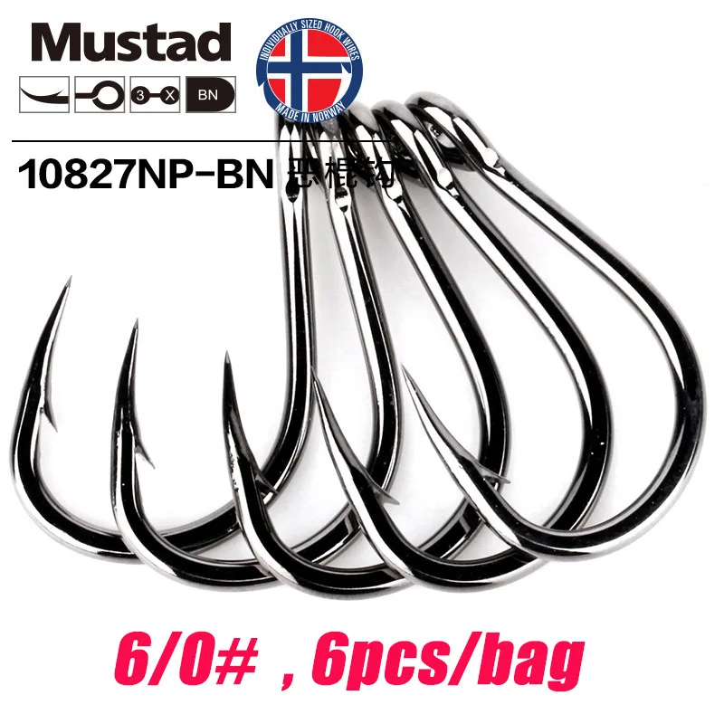 6-0 Mustad норвежский рыболовный крючок, супер мощный большой размер, круглые рыбные крючки, 1#-12/0#, 10827NP-BN - Цвет: 6-0