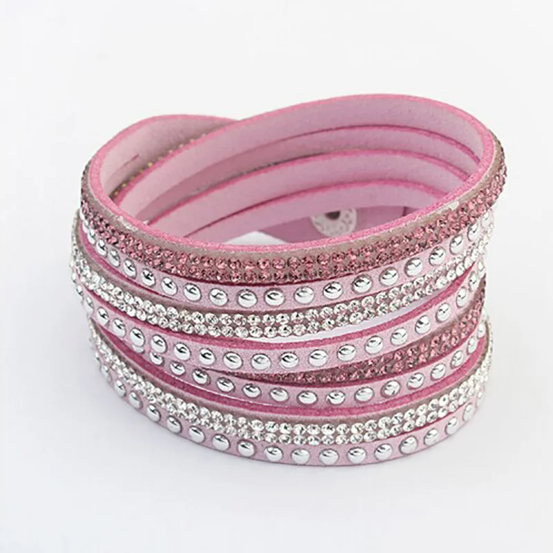 

30 piece/lot Women Leather Bracelets Wrap Cuff Bangles Silver Plated Crystals Charm Rhinestone PU Chain Wristbands Jewelry