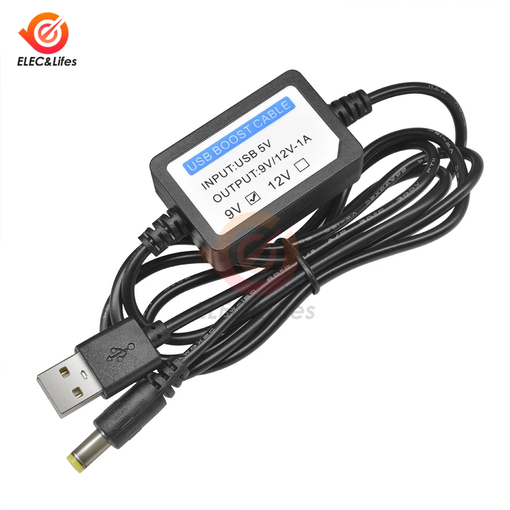 1 шт., DC-DC, 5 В до 9 В/12 в 1 А, кабель повышающего напряжения, 1,3 м, USB источник питания, повышающий преобразователь, кабели, адаптер, разъем порта постоянного тока, 2,1x5,5 мм