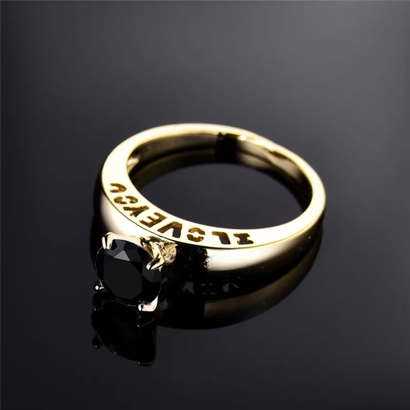 Женское кольцо с цирконием модное Золотое черным кристаллом и R126 | Украшения