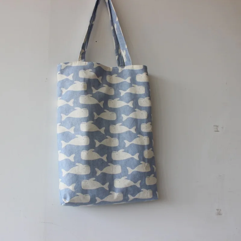

Brand New Handmade Cotton Linen Reusable Shopping Bag Carrying Tote Print Whales Light Blue D02