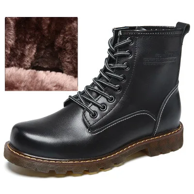 black fur Новинка; мужские ботильоны из натуральной кожи; официальная обувь; ботинки «Челси»; ботинки на шнуровке в винтажном стиле; нескользящие зимние мужские кожаные ботинки с Плюшевым Мехом - Цвет: black fur