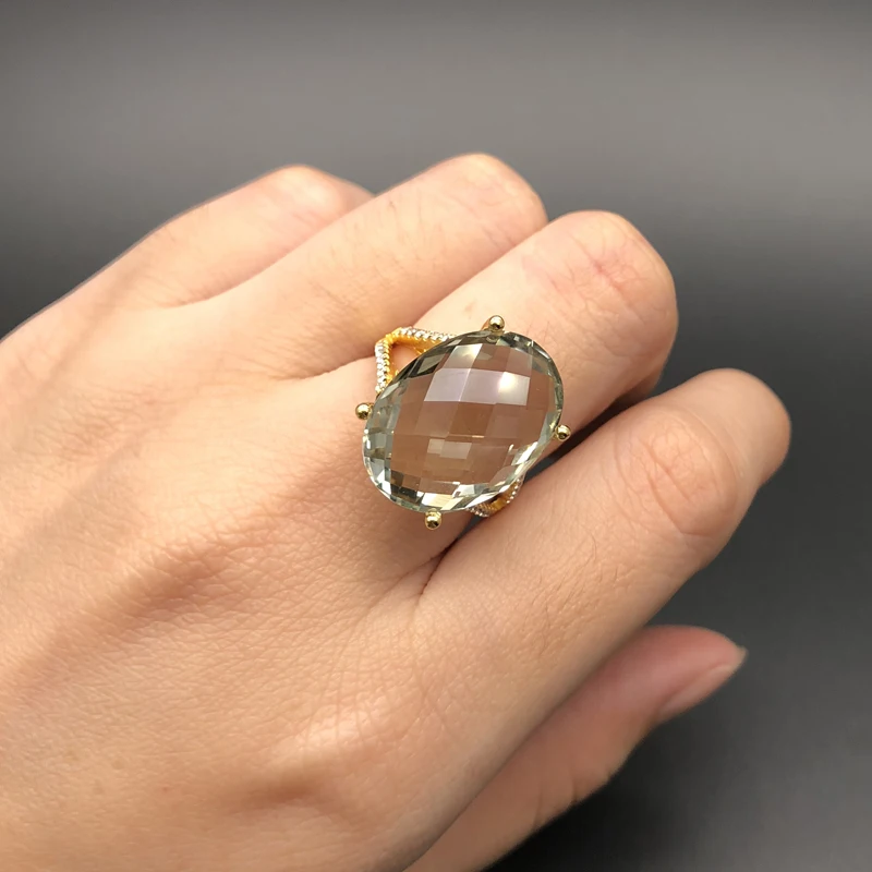 Серебро 925 пробы, большое зеленое кольцо с аметистом, натуральный драгоценный камень хорошего цвета, специальное украшение, Ювелирное Украшение, Подарок на годовщину для женщин