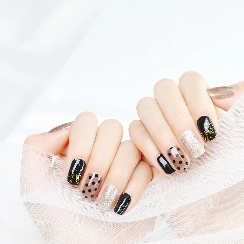 20 шт./компл. черный волнистый точечный смешанный СТИКЕР для ногтей полностью