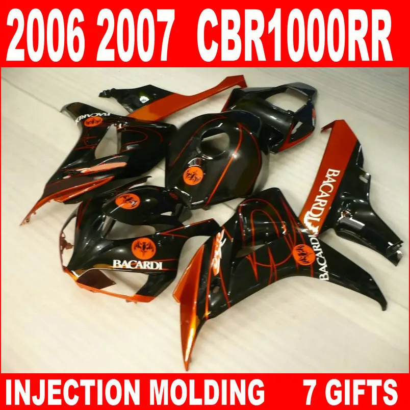 

High quality parts for HONDA CBR1000RR 06 07 glossy black gold fairings 2006 2007 cbr 1000rr fairing set 7 gifts OHB93