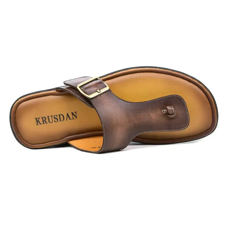 Мужские тапочки летние из натуральной кожи Нескользящие пляжные туфли