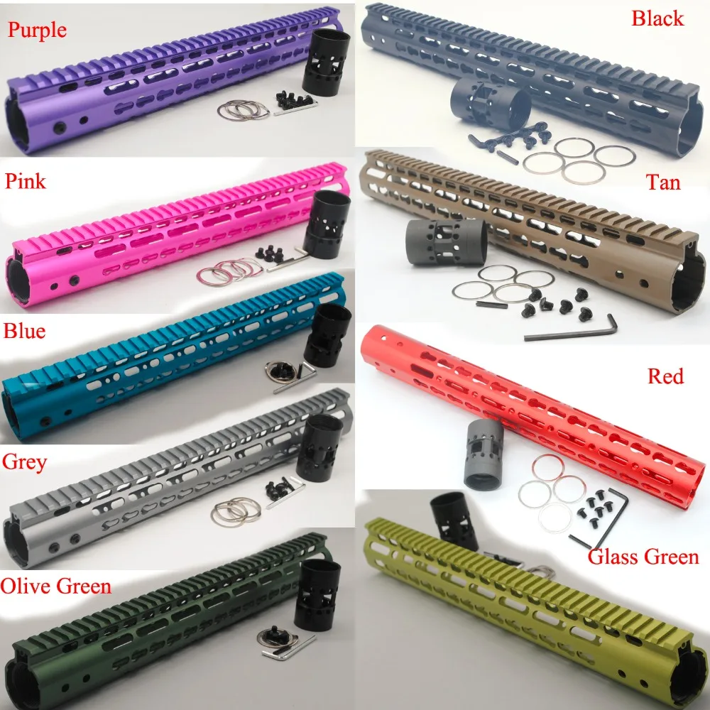 

TriRock 15'' Slim Keymod Handguard Rail Free Float System AR-15 .223/5.56 Black/Red/Tan/Purple/Blue/Pink/Olive Green/Glass Green