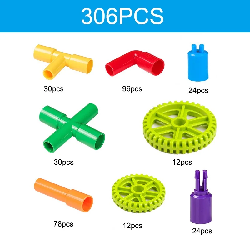 306PCS Красочные Образовательные водопроводные строительные блоки игрушки для детей DIY сборка туннель из труб блок модель игрушки для детей - Цвет: 306PCS
