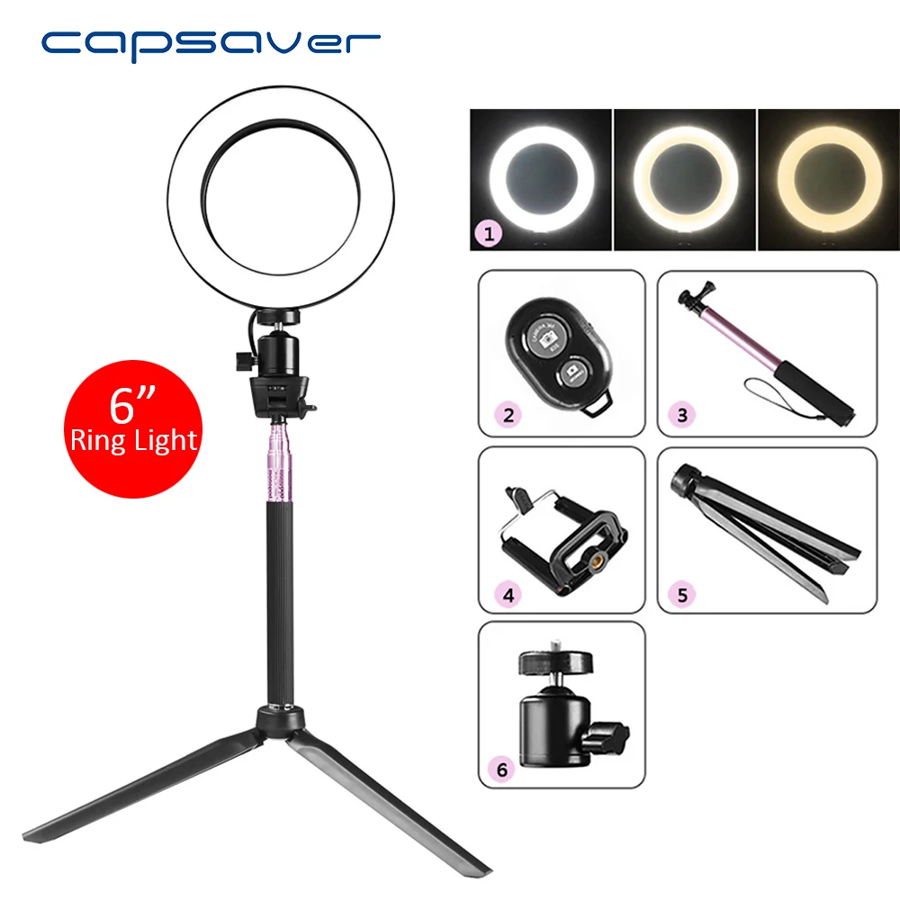 Capsaver 6 дюймов Мини светодиодный светильник кольцо USB портативный кольцевой видео