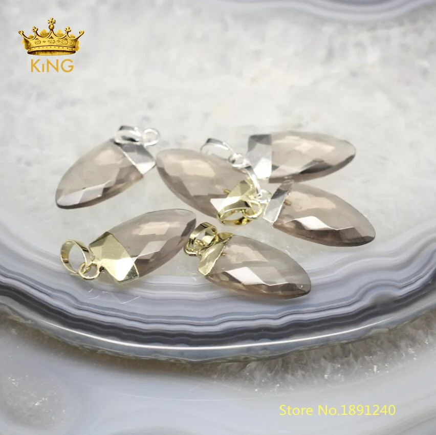 

10pcs Wholesale Smoky Color Quartz Crystals Faceted Arrow Charms Plated Silvery/Gold Bail Boho Pendant Healing Necklace DSS68-5