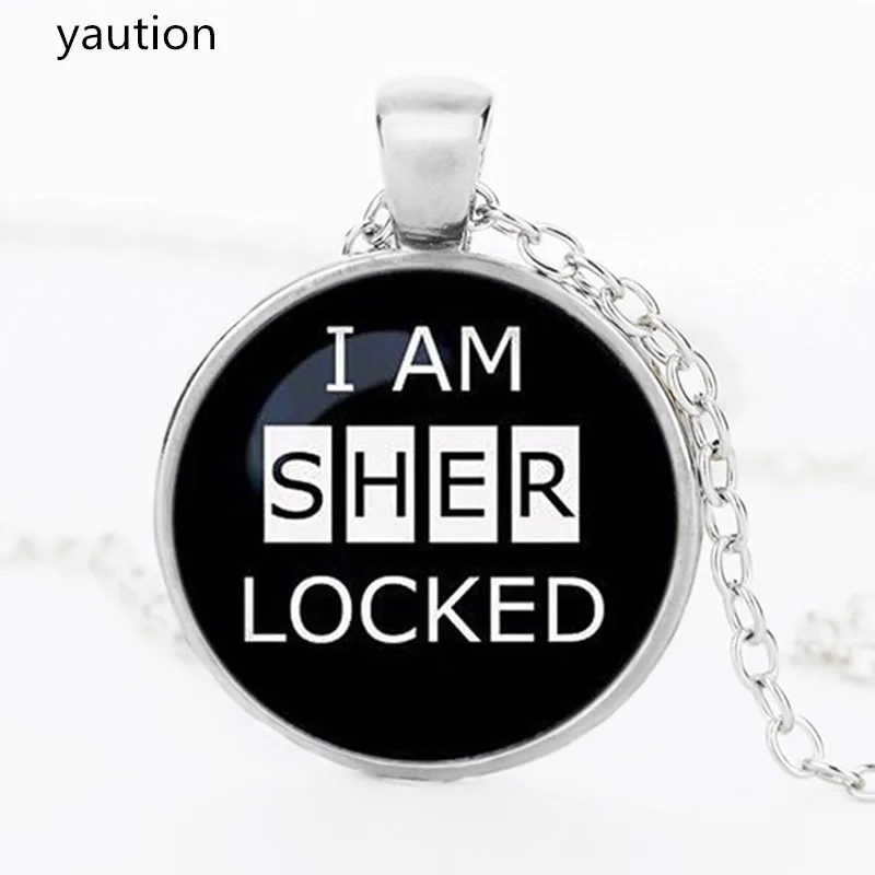 

3/Color Necklaces I am Sherlock letter pattern Pendant Necklace Cabochon Sherlock Statement Chain Necklace vintage Jewelry