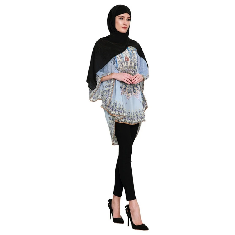 Мусульманские повседневные свободные шифоновые топы модная одежда с принтом в