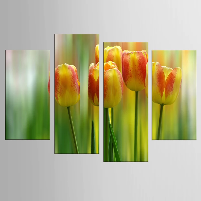 4 панели современные минималистичные растения цветы тюльпаны фото