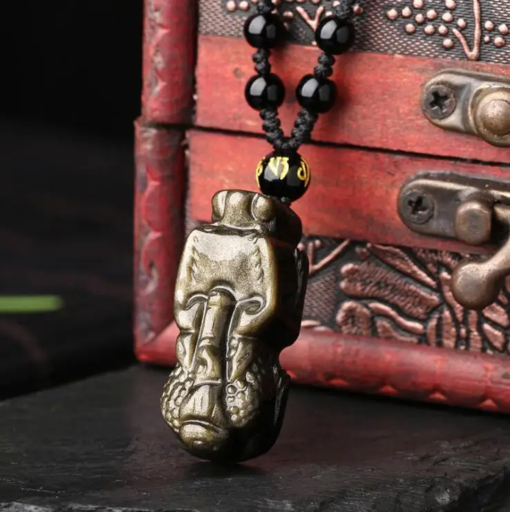 Unique Natural Gold Obsidian Black Jade Pendant Chinese Dragon Pixiu amulet | Украшения и аксессуары