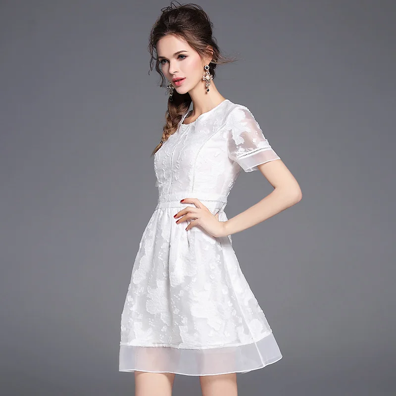 2017 элегантный Для женщин белый летнее платье vestidos femininos Мода o образным вырезом