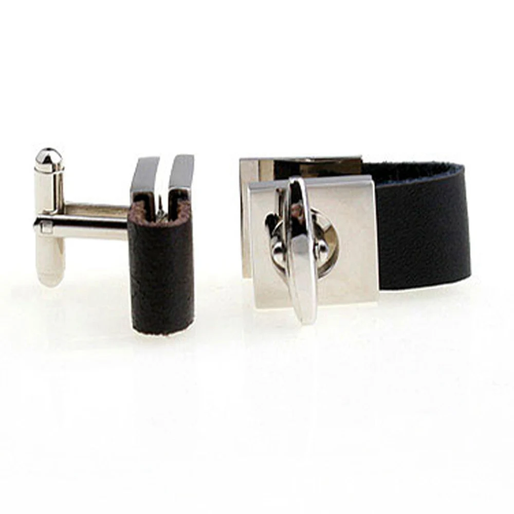 C013 High End Leather Chain Cufflinks for Mens French Shirt Cuff bottons Black links Fashion Brand Men Jewelry Gift | Украшения и